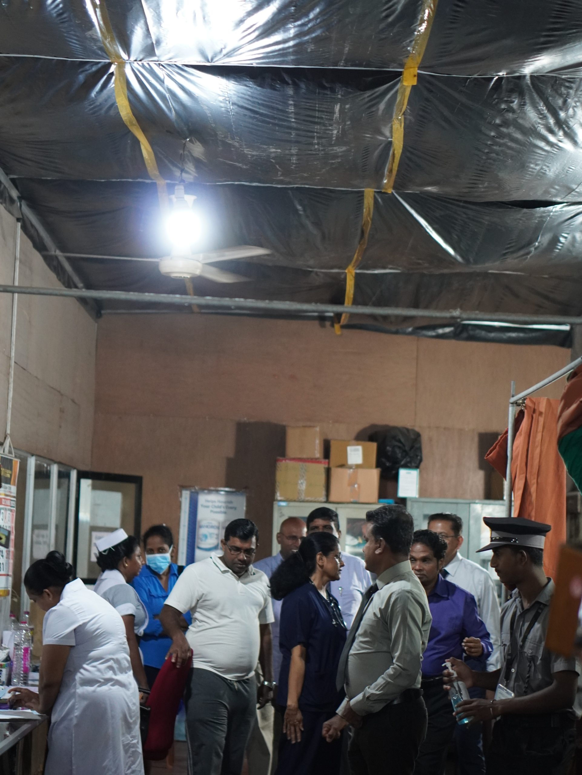 Roof of the OPD in chilaw base hospital covered with polythene to protect from the rain